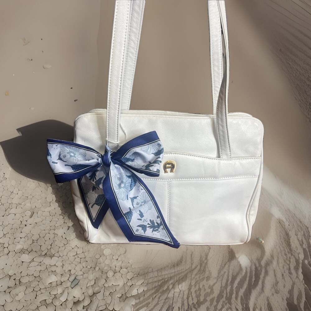 Vintage ETIENNE AIGNER Shoulder Handbag White Leather Satchel Bag Classic Retro